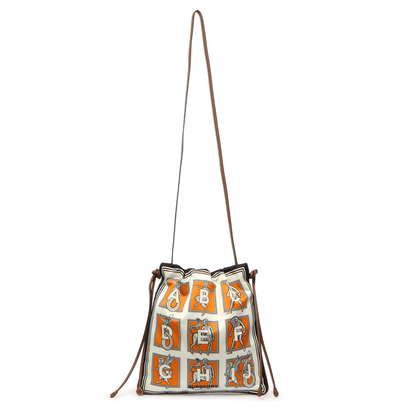 Exclusive Burberry Orange White Silk Drawstring Pouch — Front View