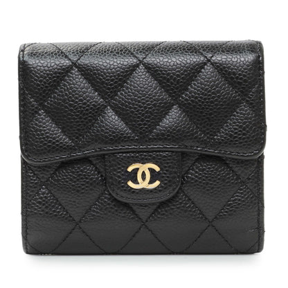 Exclusive Chanel Black Quilted Caviar Compact Flap Wallet — Front View