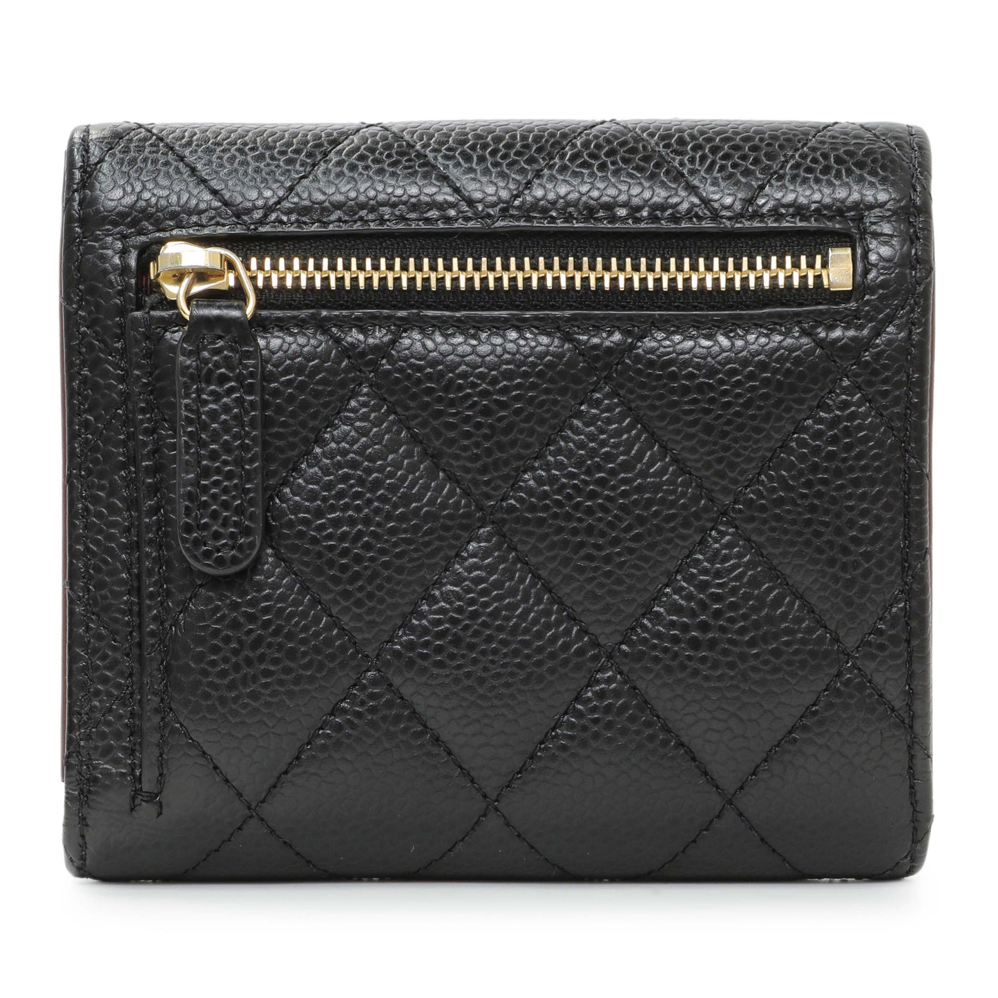 Exclusive Chanel Black Quilted Caviar Compact Flap Wallet — Side View