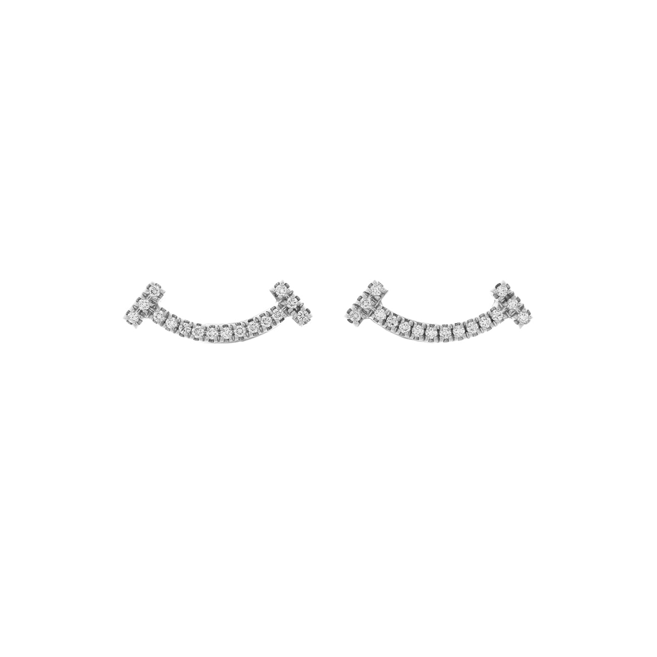 Exclusive Tiffany & Co. 18K White Gold Diamond T Smile Earrings — Front View