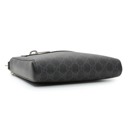 Exclusive Gucci Black GG Supreme Monogram Web Small Flat Messenger Bag — Back View