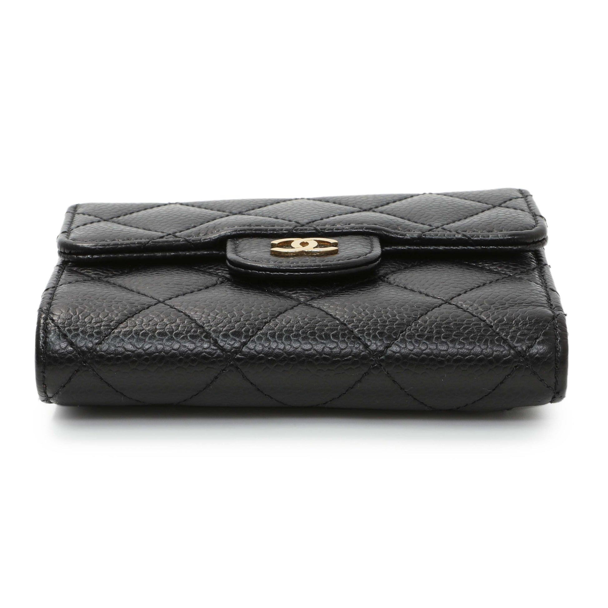 Exclusive Chanel Black Quilted Caviar Compact Flap Wallet — Back View