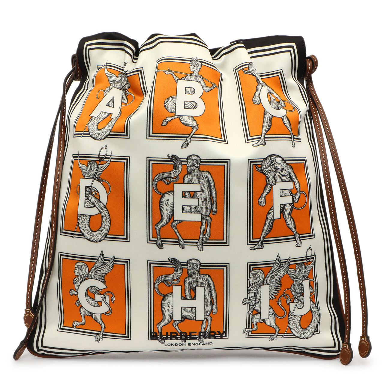 Exclusive Burberry Orange White Silk Drawstring Pouch — Side View