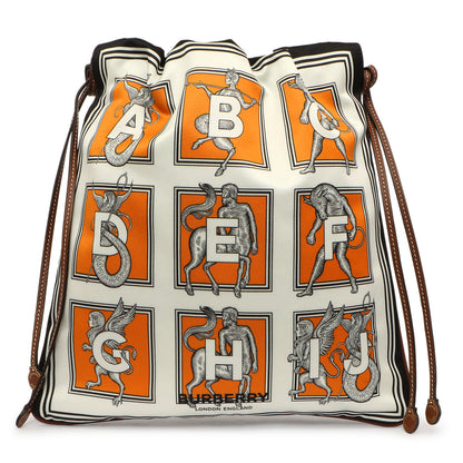 Exclusive Burberry Orange White Silk Drawstring Pouch — Side View