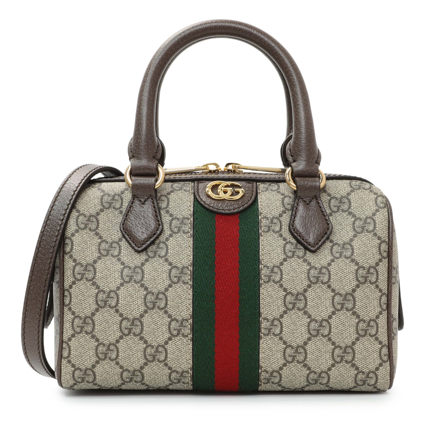 Exclusive Gucci GG Supreme Monogram Web Small Ophidia Boston Bag — Front View