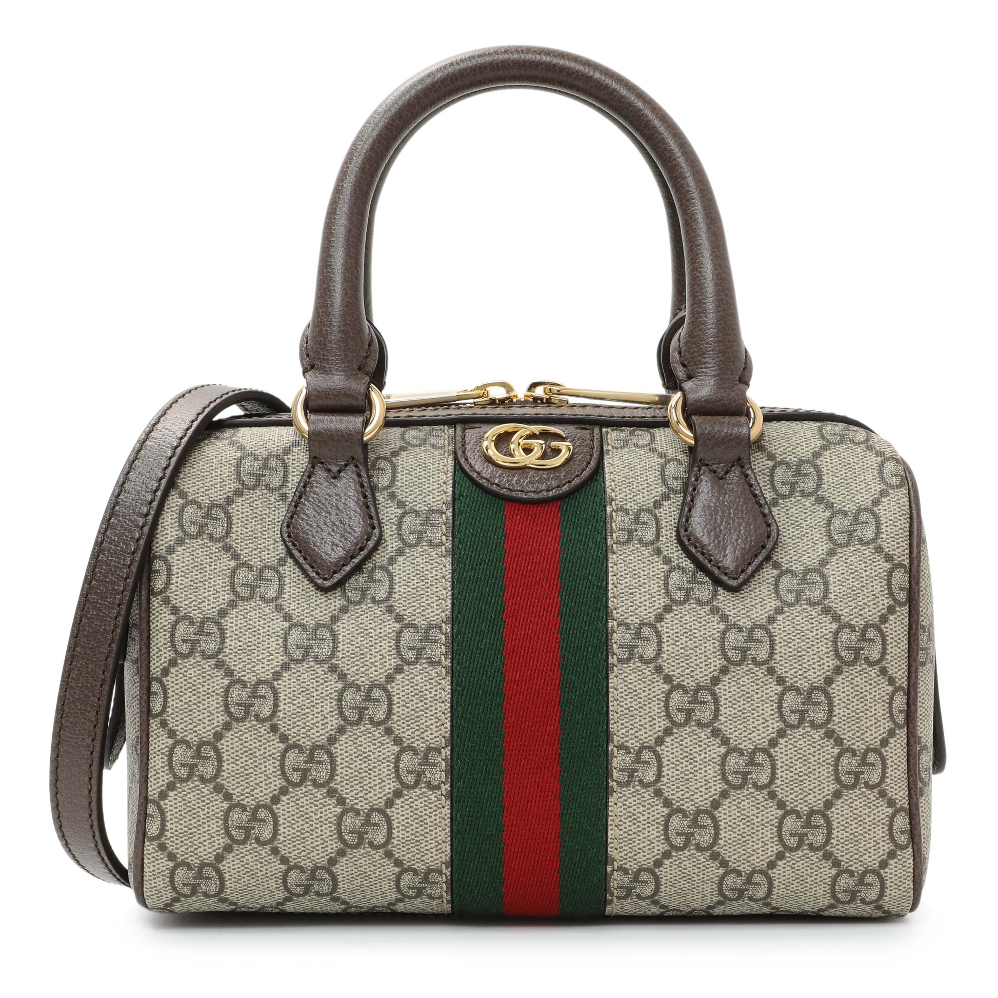 Exclusive Gucci GG Supreme Monogram Web Small Ophidia Boston Bag — Front View