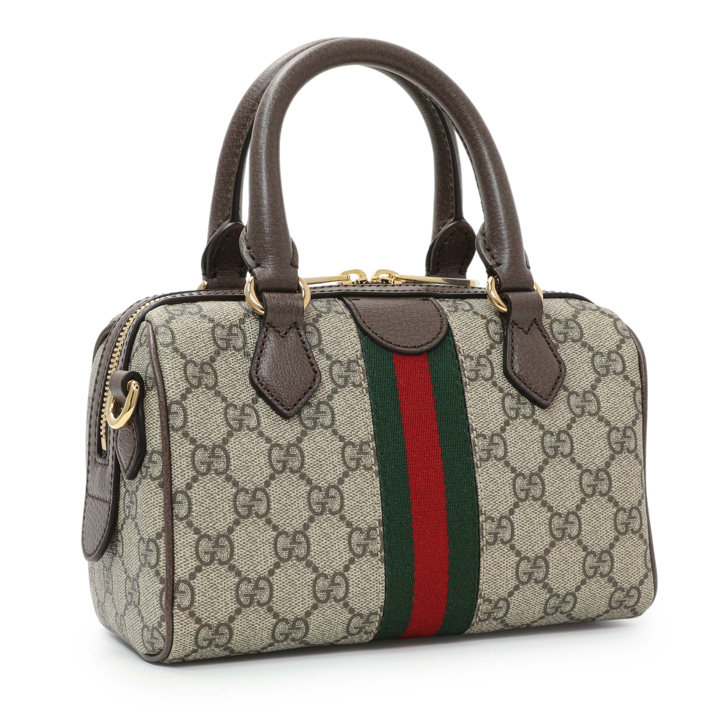 Exclusive Gucci GG Supreme Monogram Web Small Ophidia Boston Bag — Side View