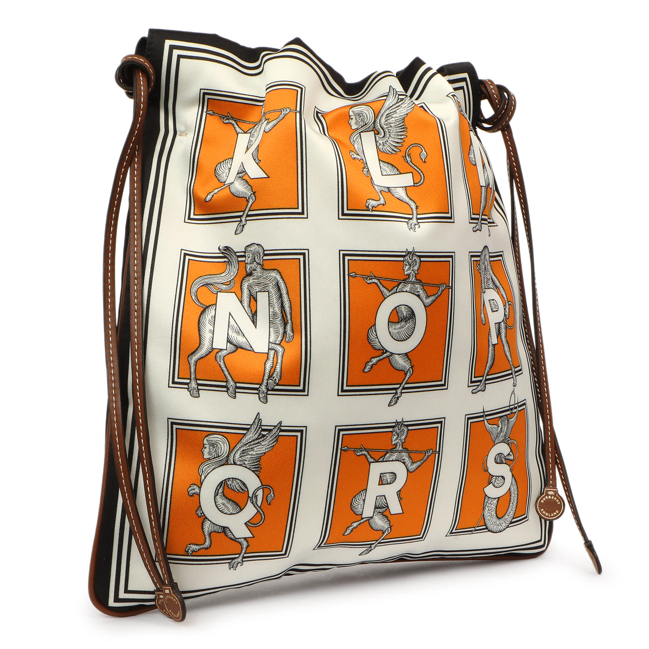 Exclusive Burberry Orange White Silk Drawstring Pouch — Back View
