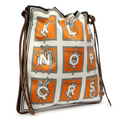 Exclusive Burberry Orange White Silk Drawstring Pouch — Back View