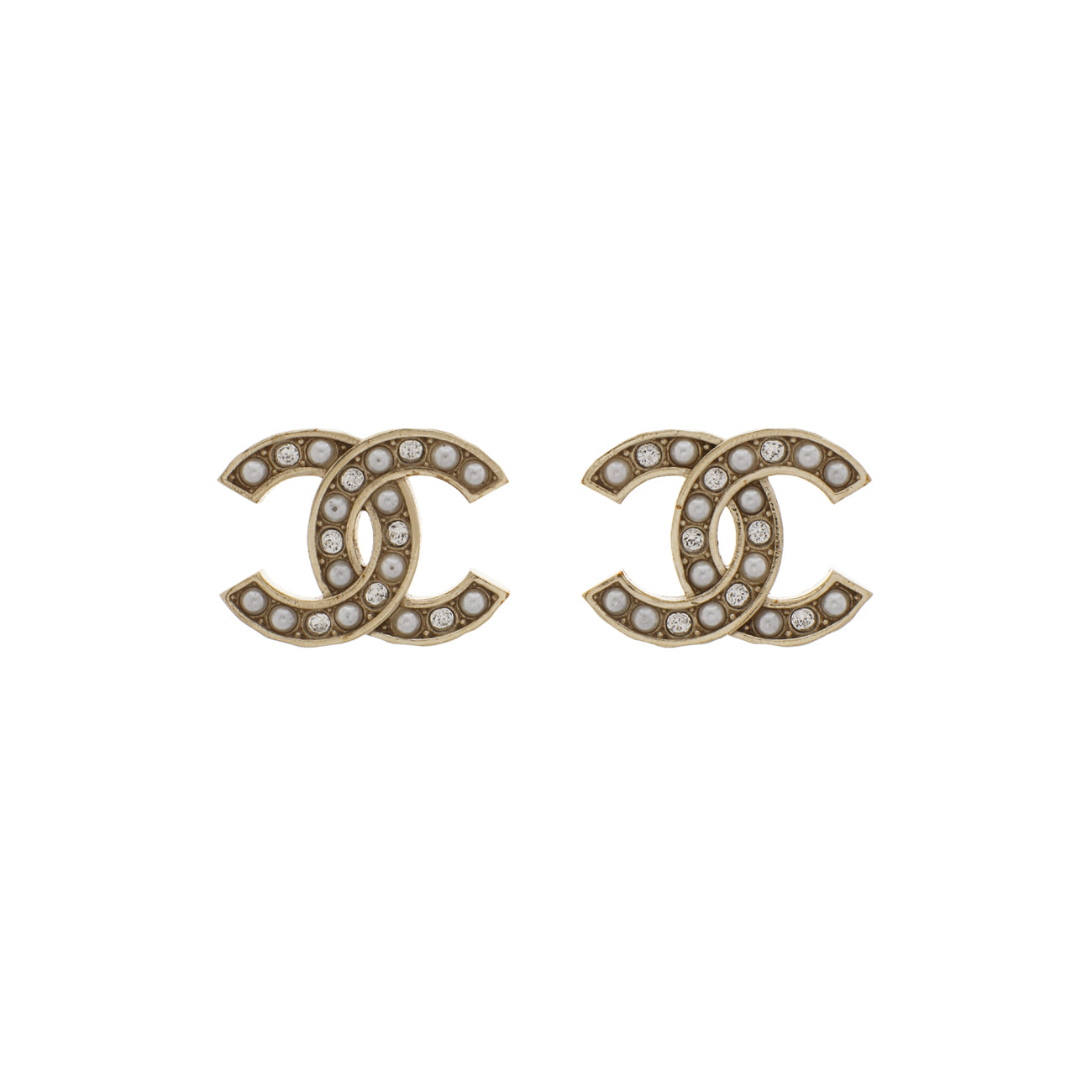 Exclusive Chanel Crystal Pearl CC Earrings — Front View