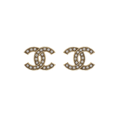 Exclusive Chanel Crystal Pearl CC Earrings — Front View