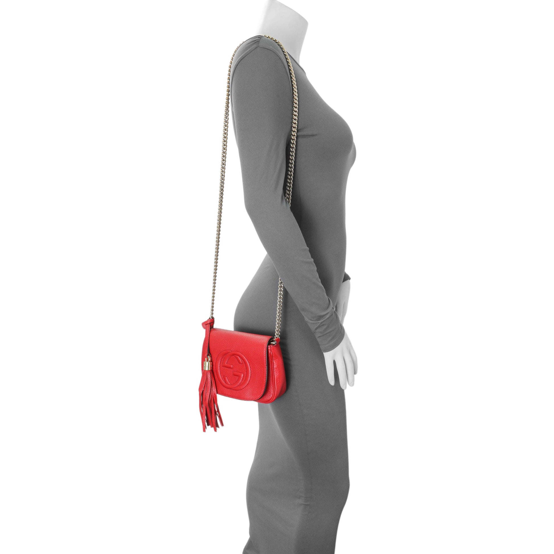 Exclusive Gucci Red Pebbled Calfskin Small Soho Flap Crossbody — Alternate View 15