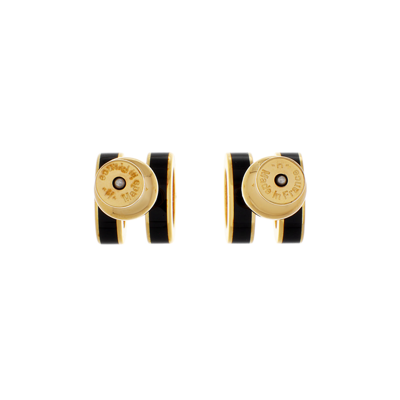 Exclusive Hermes Yellow Gold Black Lacquer Mini Pop H Earrings — Side View