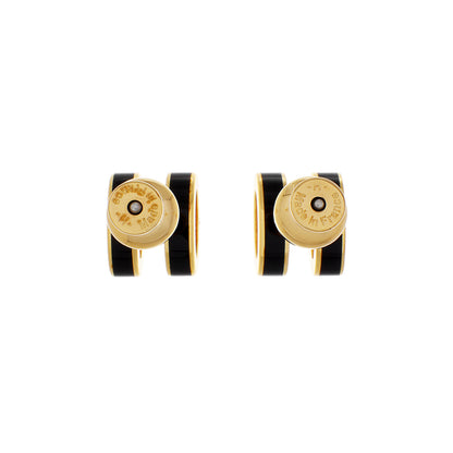Exclusive Hermes Yellow Gold Black Lacquer Mini Pop H Earrings — Side View