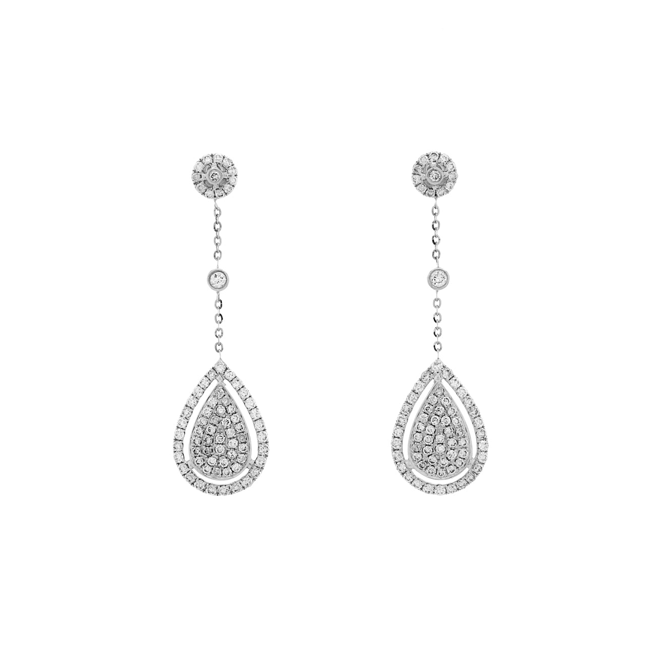 Exclusive 18K White Gold 0.38 Carat Diamond Cluster Pear Drop Earrings — Front View