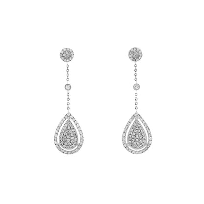 Exclusive 18K White Gold 0.38 Carat Diamond Cluster Pear Drop Earrings — Front View