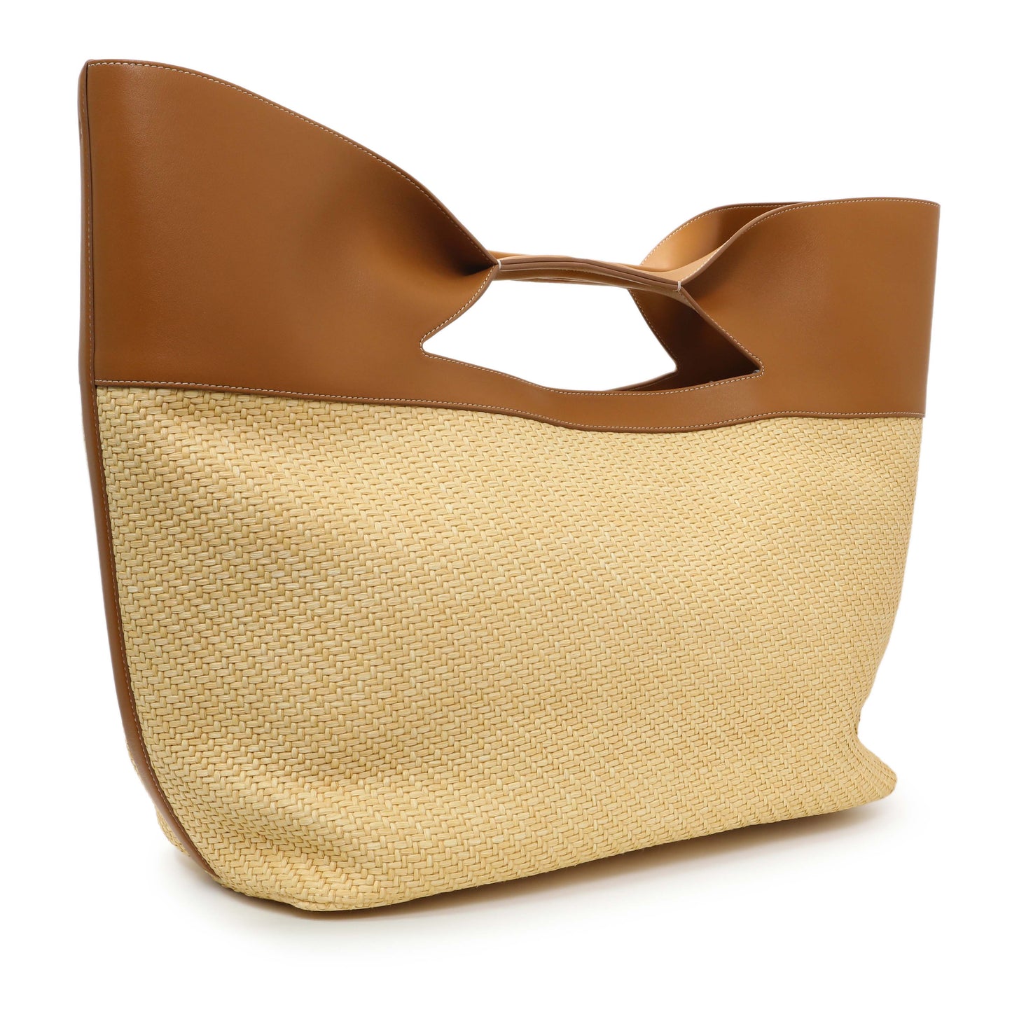 Exclusive Alexander McQueen Natural Tan Raffia Calfskin Large The Bow Bag — Side View