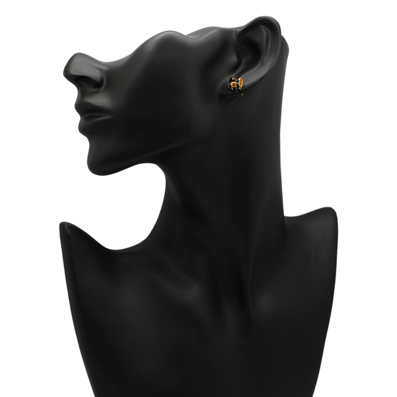 Exclusive Hermes Yellow Gold Black Lacquer Mini Pop H Earrings — Back View