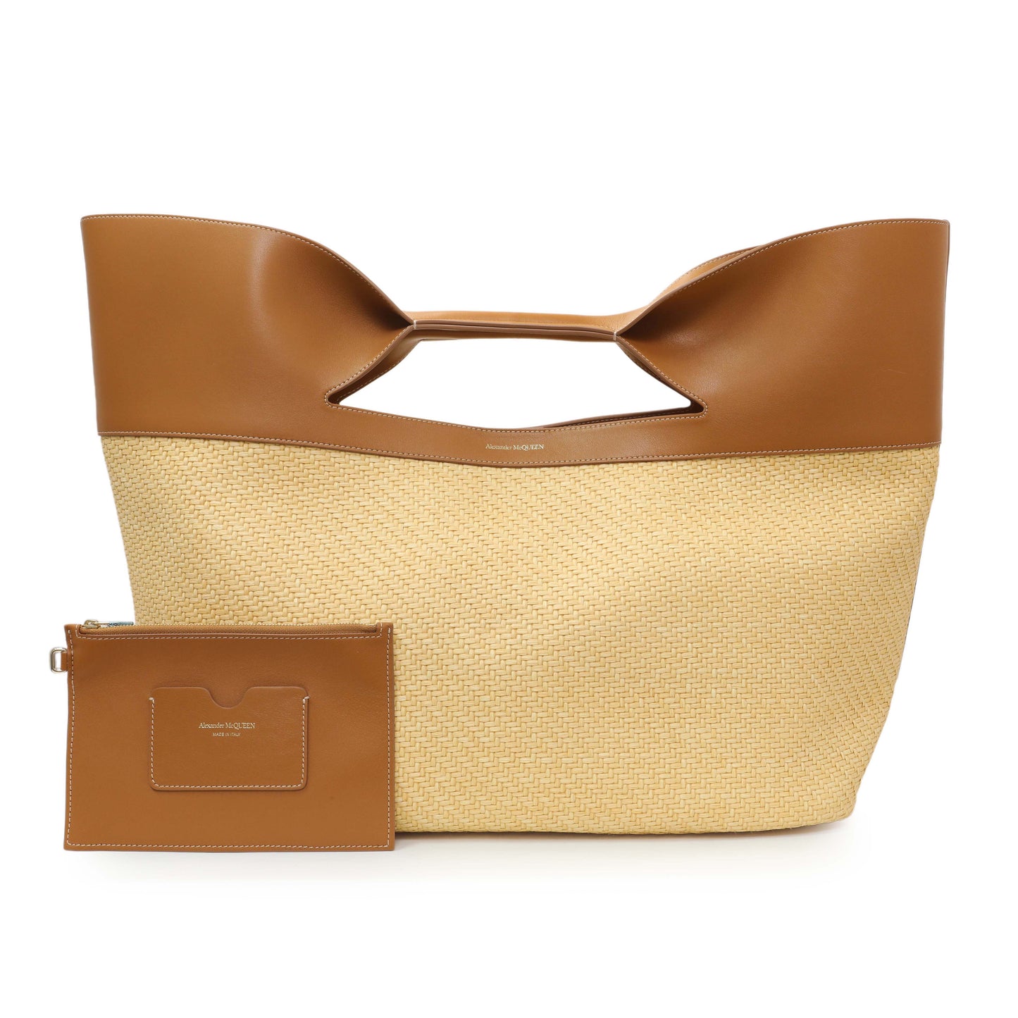 Exclusive Alexander McQueen Natural Tan Raffia Calfskin Large The Bow Bag — Front View