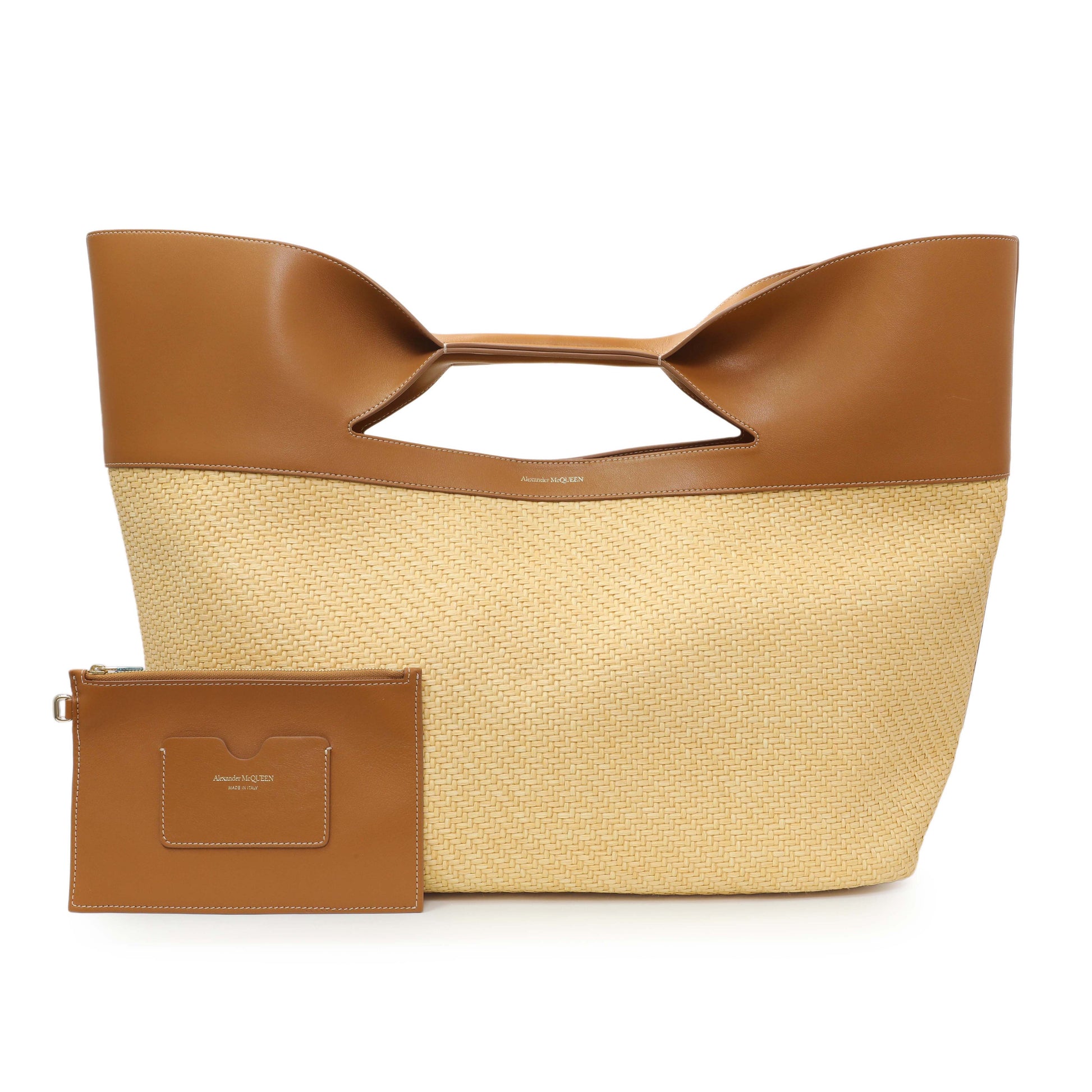 Exclusive Alexander McQueen Natural Tan Raffia Calfskin Large The Bow Bag — Front View