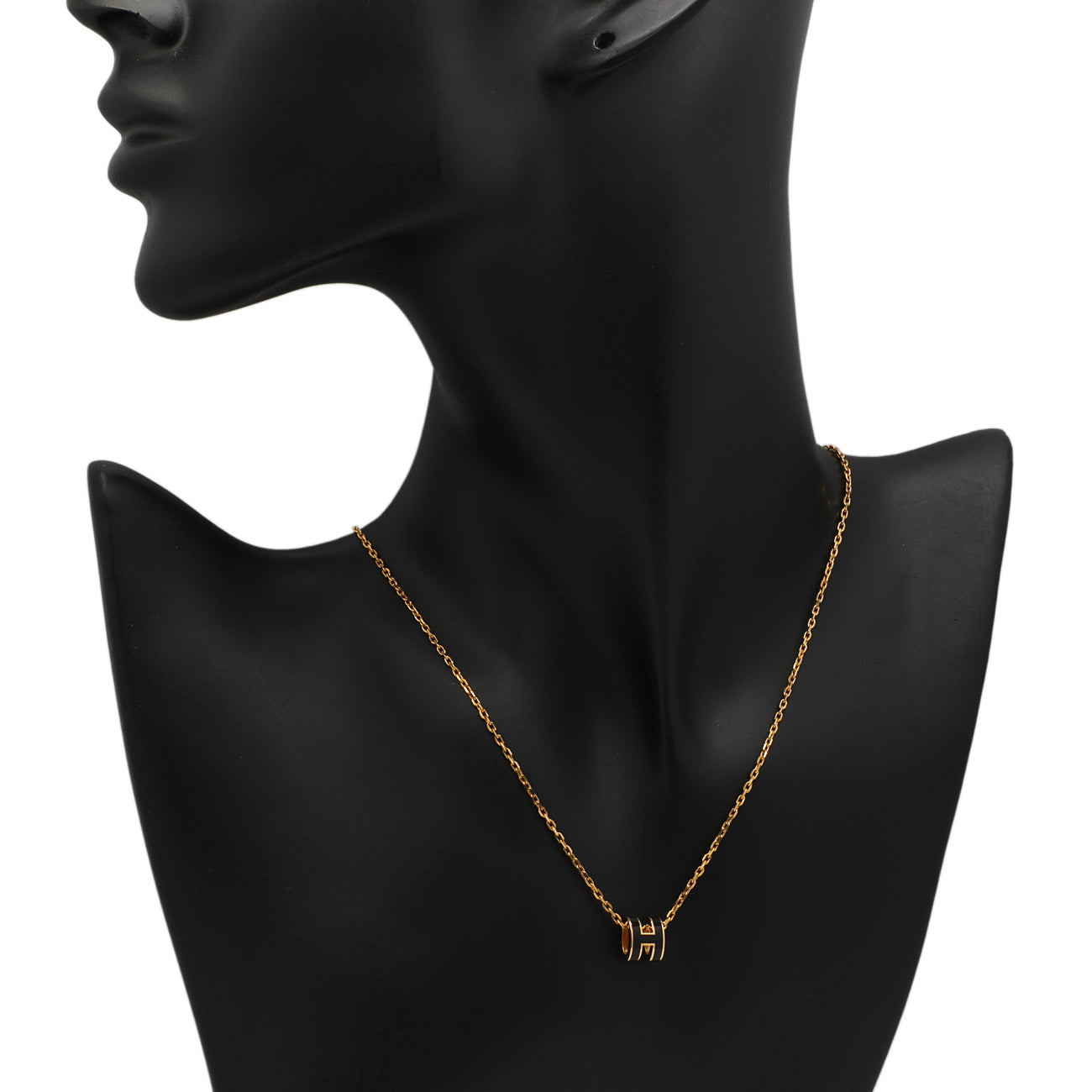 Exclusive Hermes Yellow Gold Black Lacquer Mini Pop H Pendant Necklace — Back View