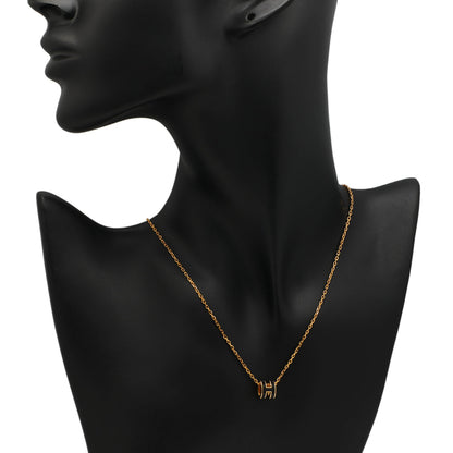 Exclusive Hermes Yellow Gold Black Lacquer Mini Pop H Pendant Necklace — Back View