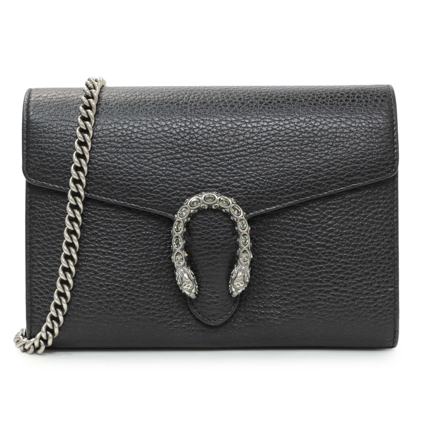 Exclusive Gucci Black Calfskin Mini Dionysus Wallet on Chain — Front View