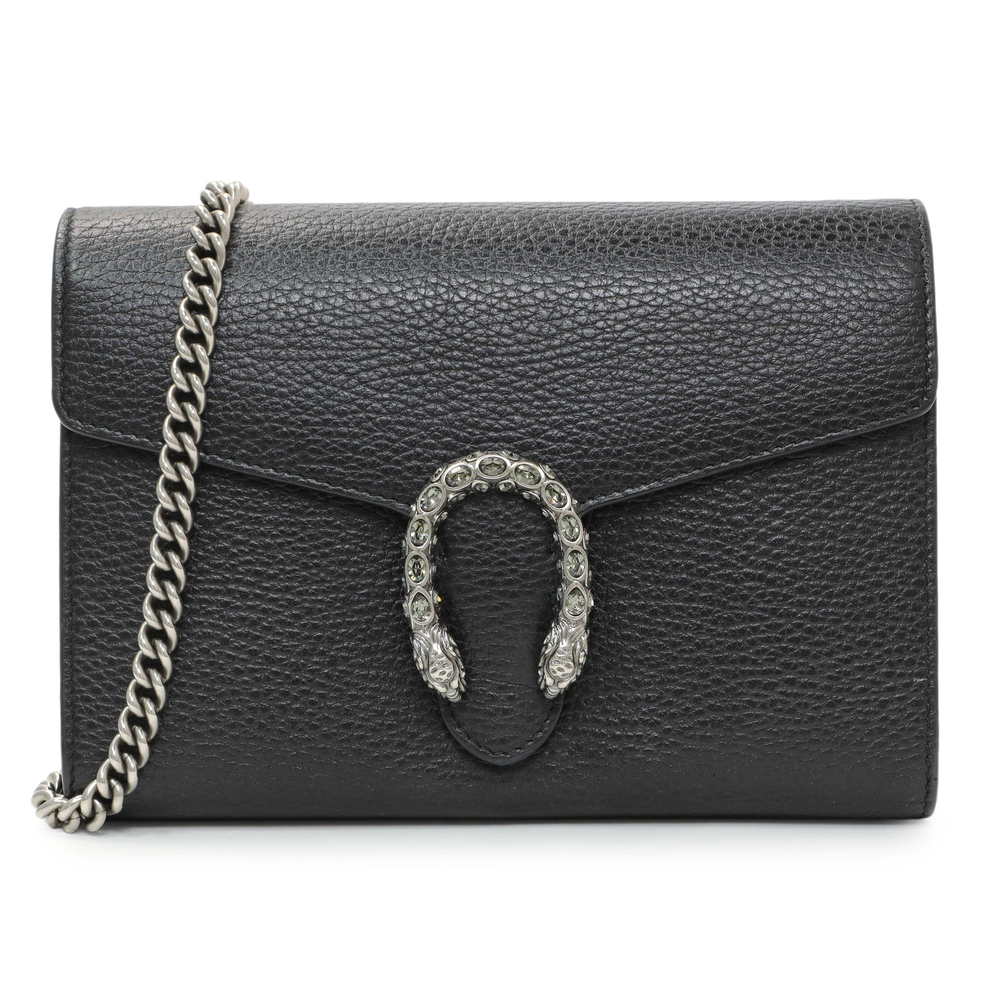 Exclusive Gucci Black Calfskin Mini Dionysus Wallet on Chain — Front View