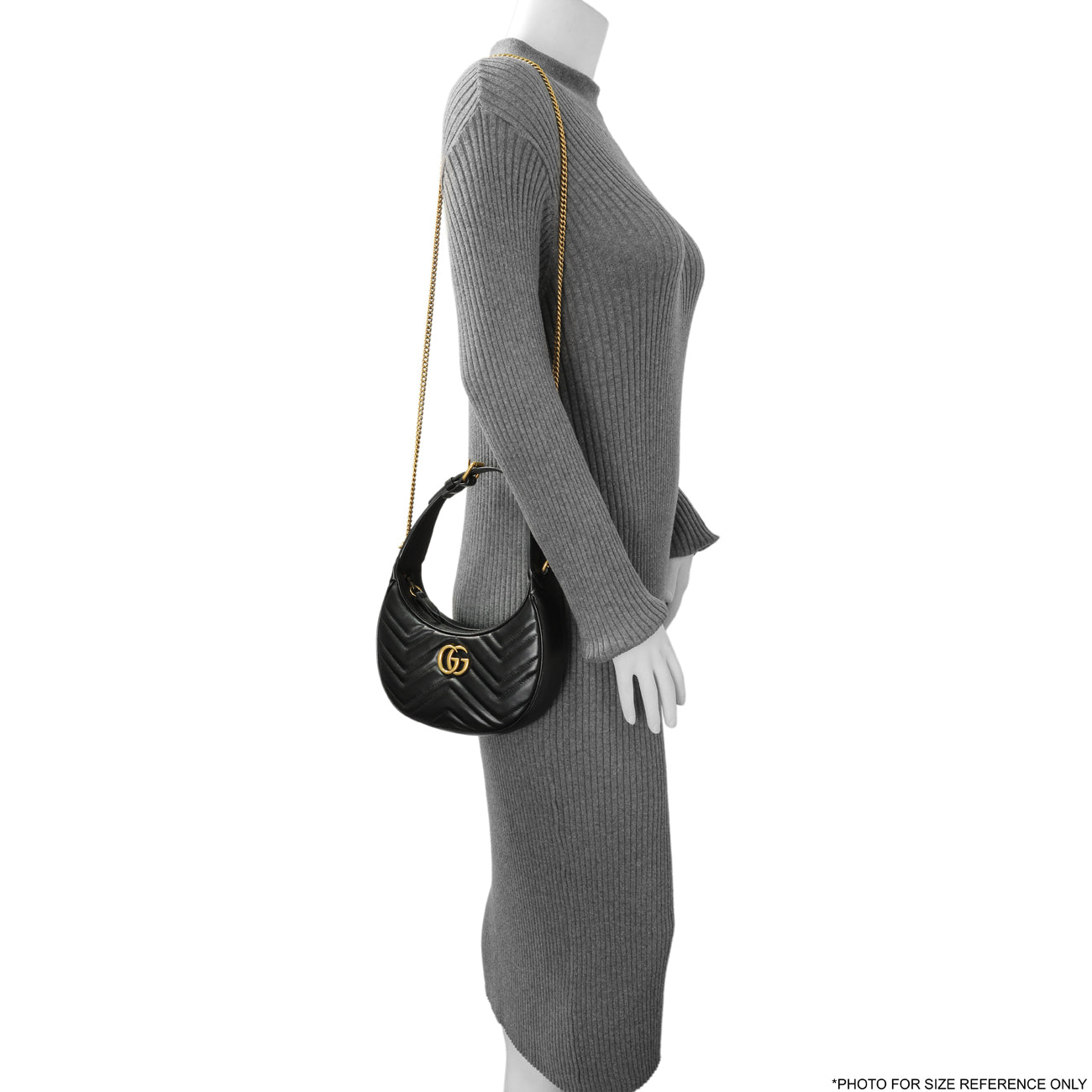 Exclusive Gucci Black Calfskin Matelasse Chevron Mini GG Marmont Half Moon Hobo — Alternate View 7