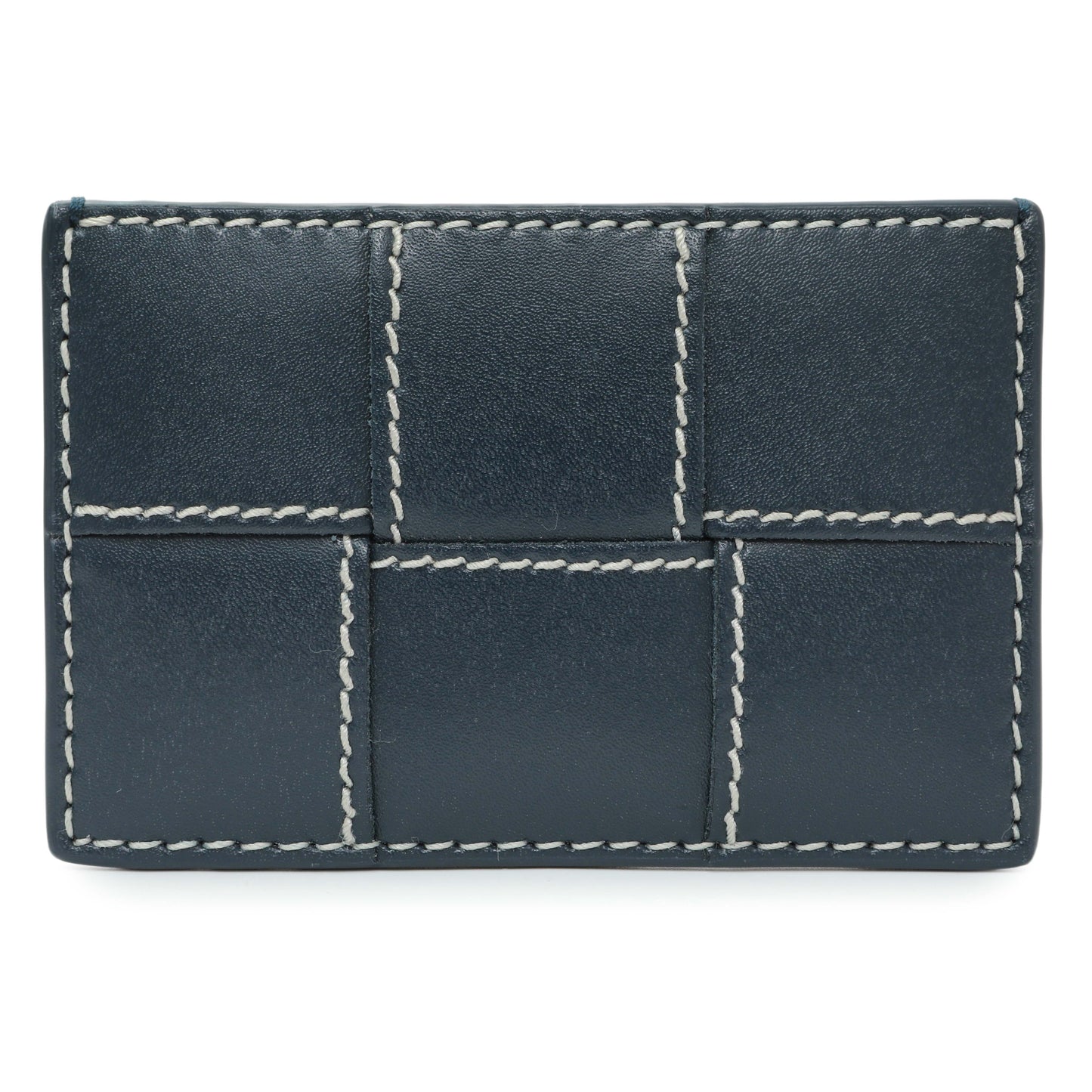 Exclusive Bottega Veneta Blue Nappa Maxi Intrecciato Card Holder — Front View