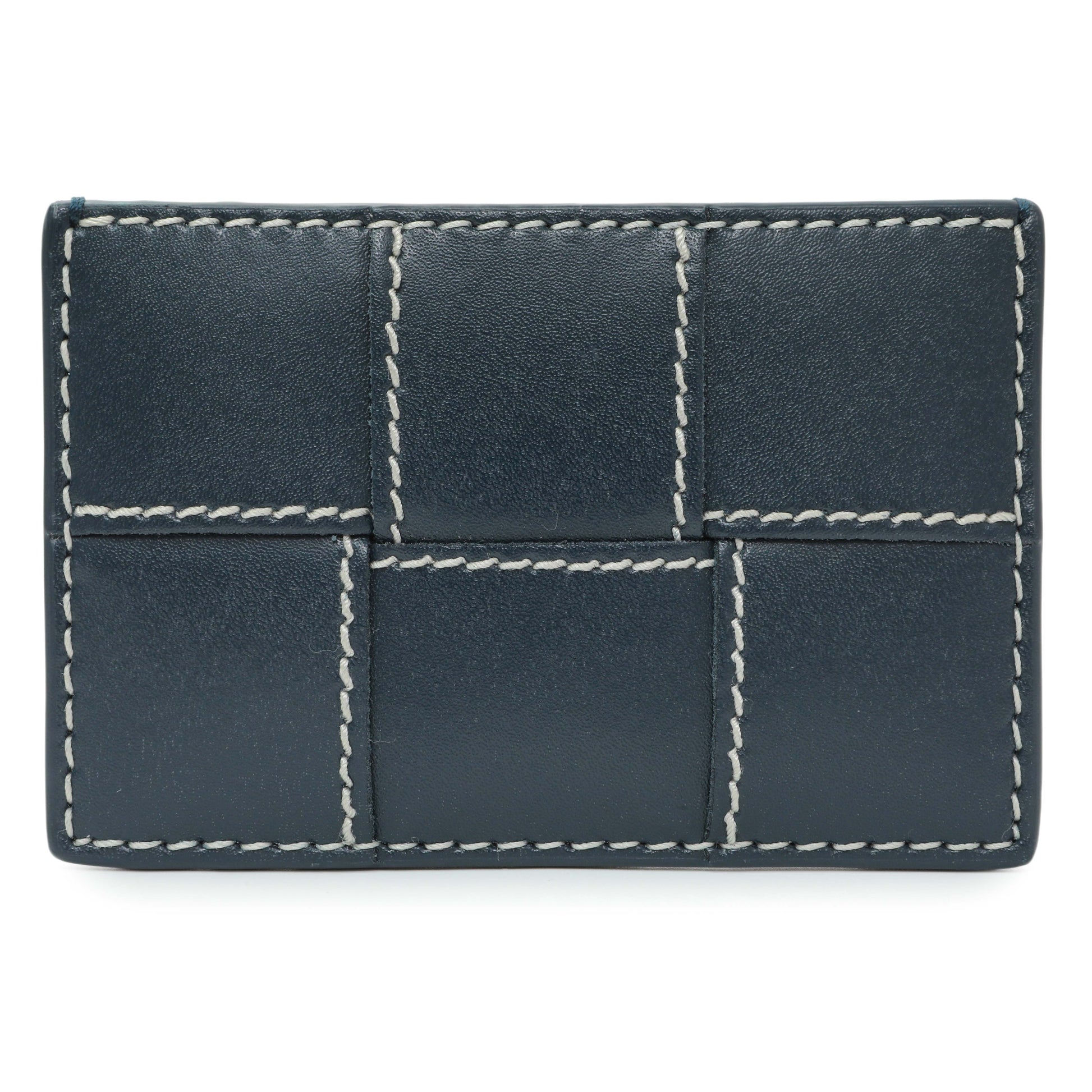 Exclusive Bottega Veneta Blue Nappa Maxi Intrecciato Card Holder — Front View