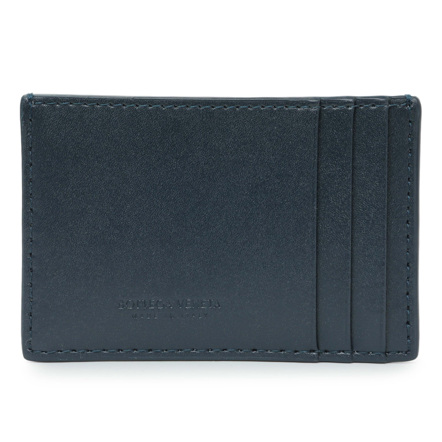 Exclusive Bottega Veneta Blue Nappa Maxi Intrecciato Card Holder — Side View