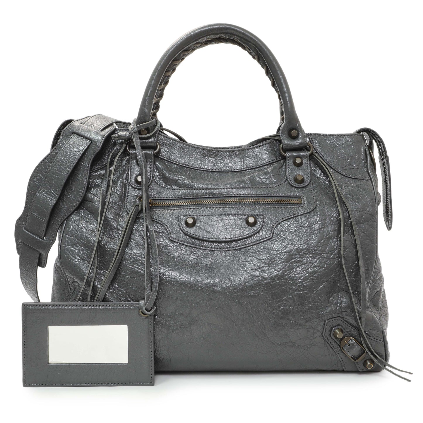Exclusive Balenciaga Anthracite Agneau Classic Hardware Velo Bag — Front View