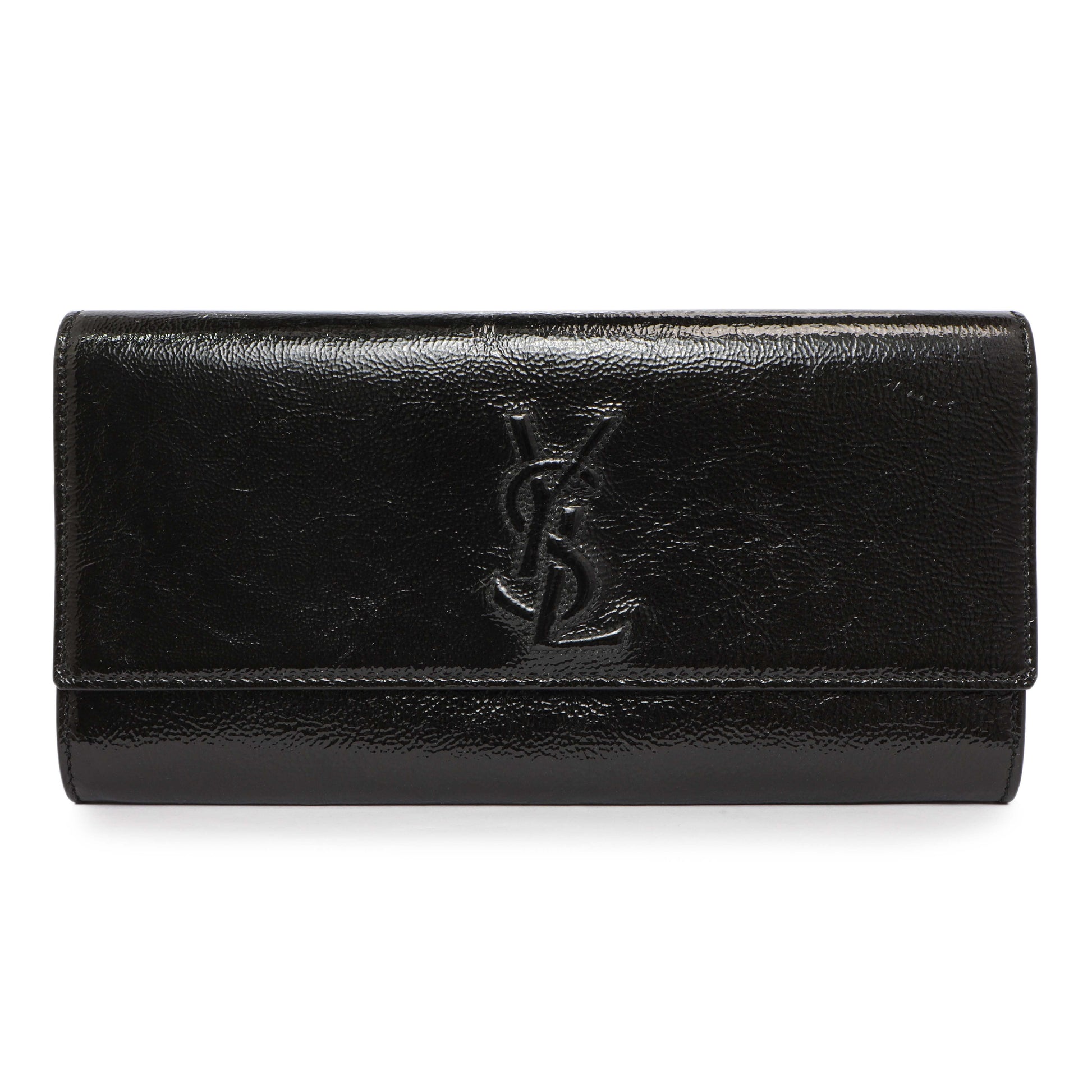 Exclusive Saint Laurent Black Textured Patent Monogram Small Belle De Jour Clutch — Front View