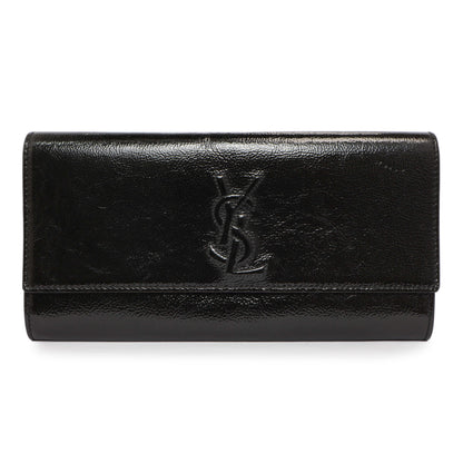 Exclusive Saint Laurent Black Textured Patent Monogram Small Belle De Jour Clutch — Front View