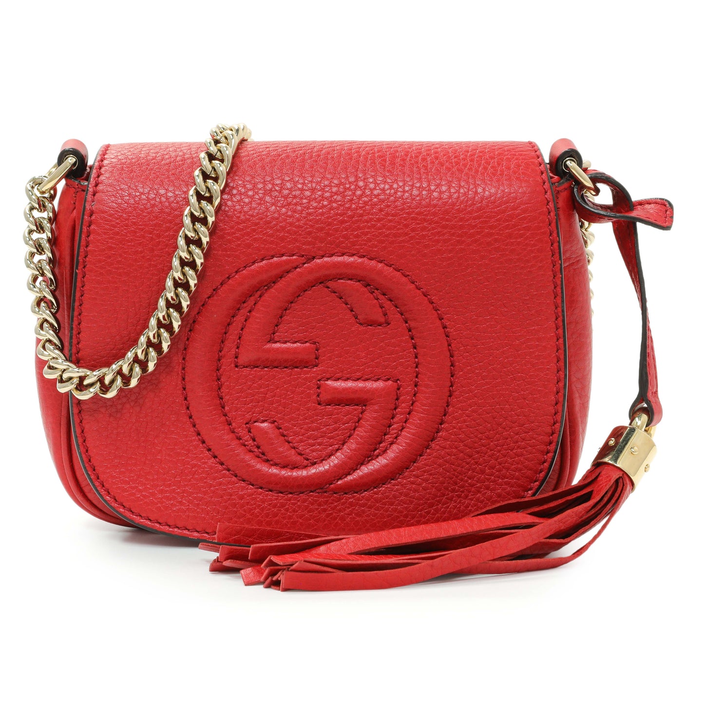 Exclusive Gucci Red Pebbled Calfskin Small Soho Flap Crossbody — Front View
