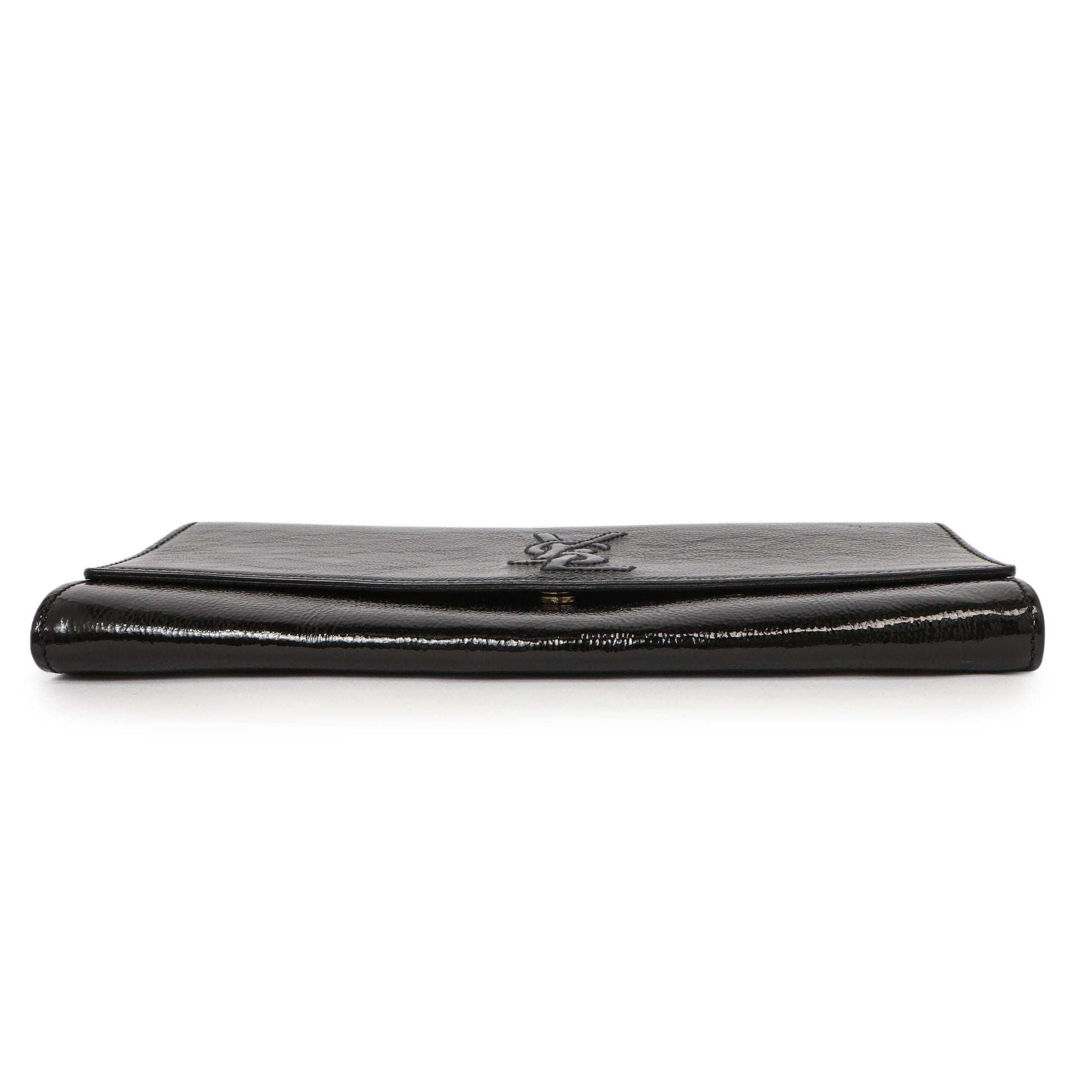 Exclusive Saint Laurent Black Textured Patent Monogram Small Belle De Jour Clutch — Back View