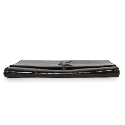 Exclusive Saint Laurent Black Textured Patent Monogram Small Belle De Jour Clutch — Back View