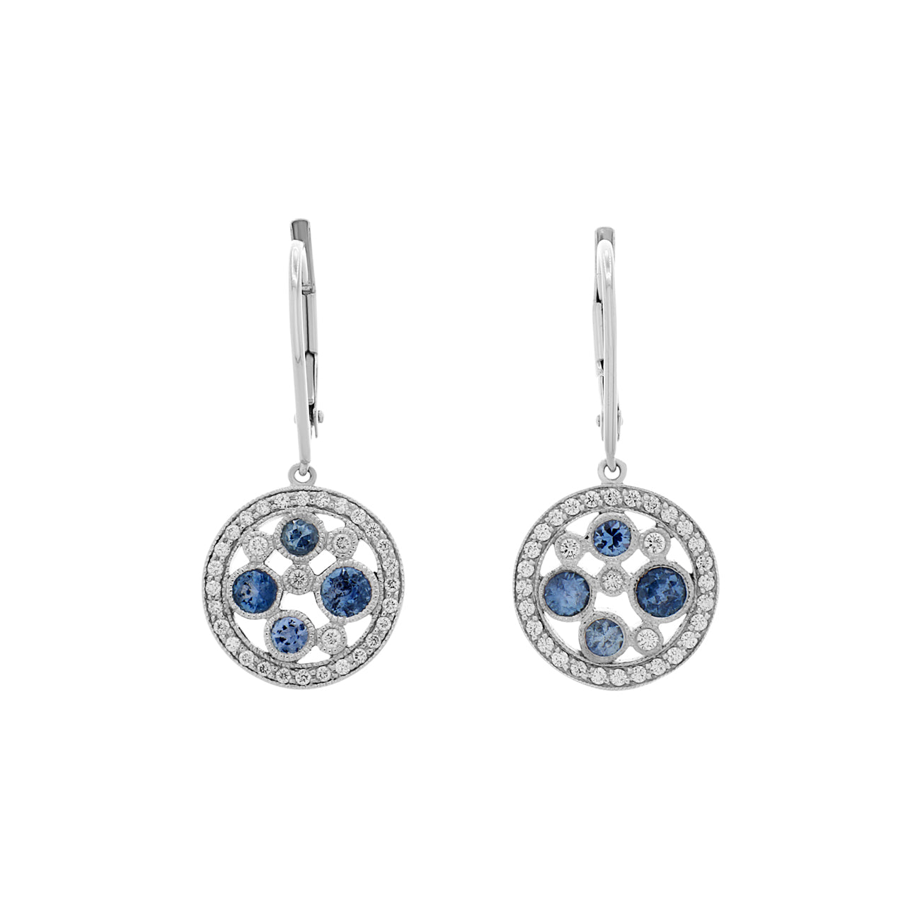 Exclusive Tiffany & Co. Platinum Diamond Sapphire Cobblestone Earrings — Front View