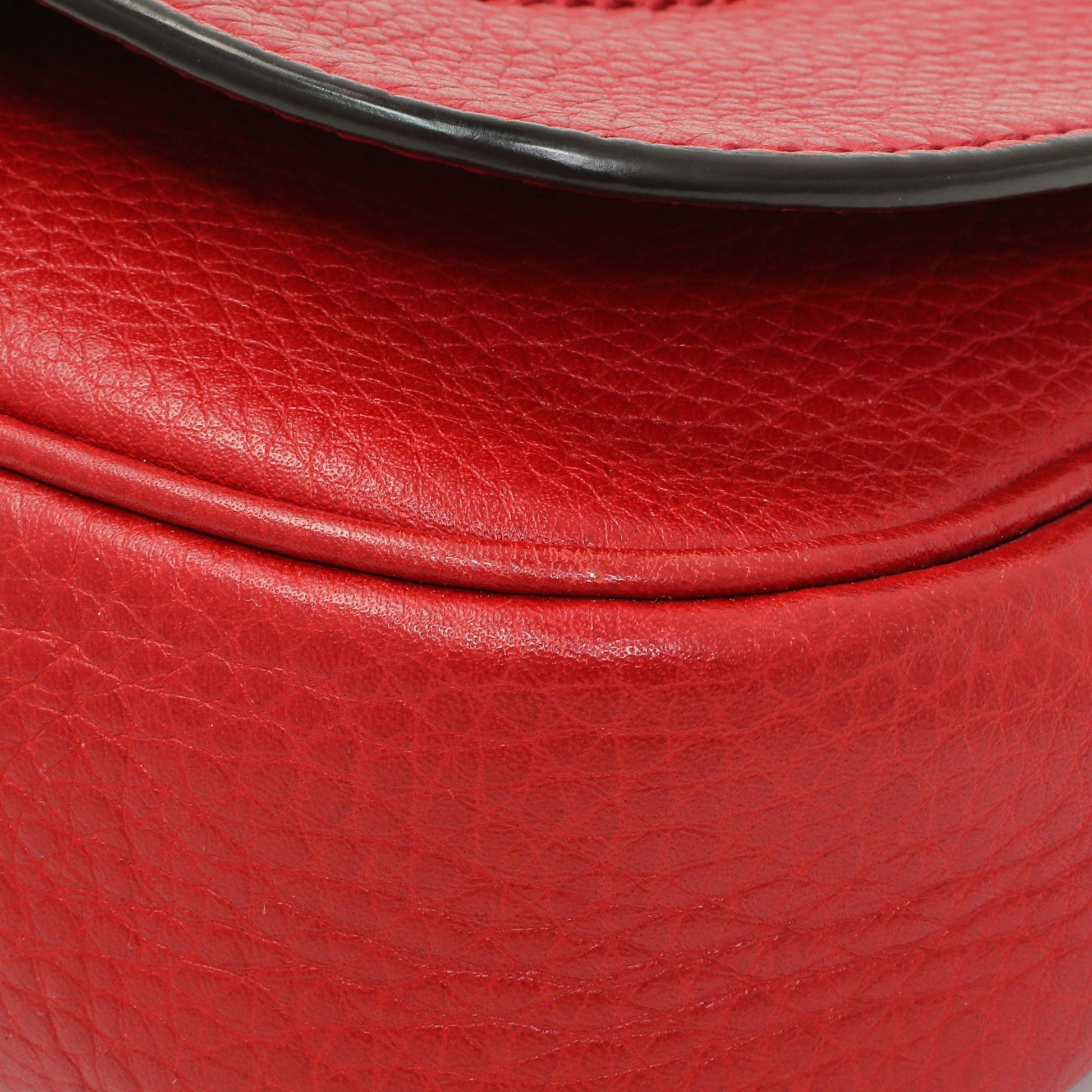 Exclusive Gucci Red Pebbled Calfskin Small Soho Flap Crossbody — Detail View