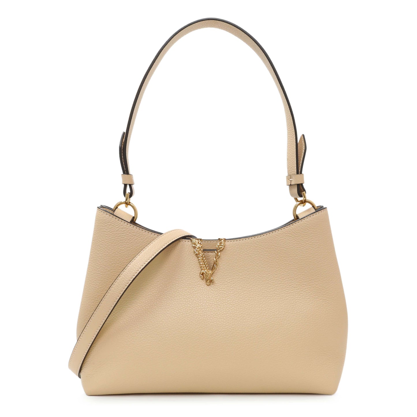 Exclusive Versace Beige Grained Calfskin Virtus Hobo — Front View