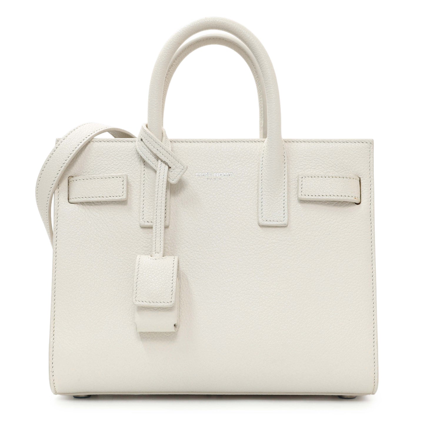 Exclusive Saint Laurent White Grained Calfskin Nano Sac De Jour — Front View