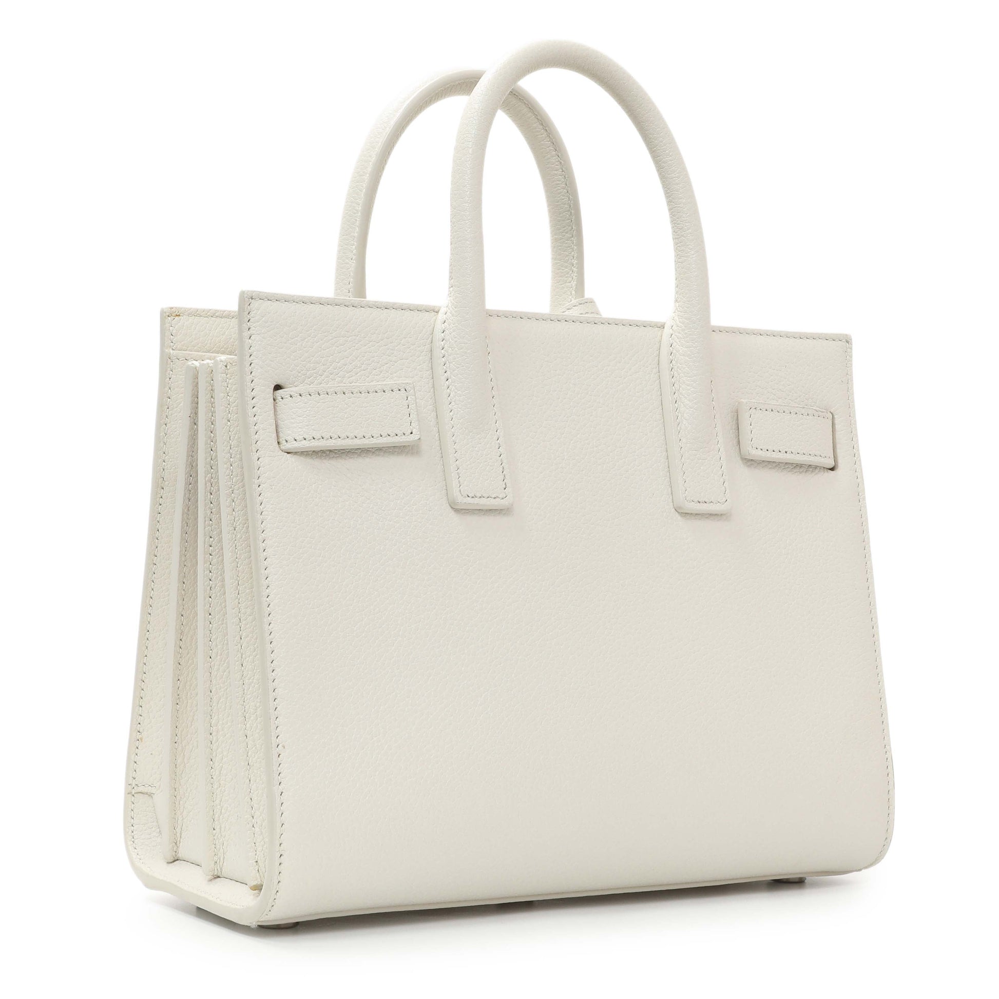 Exclusive Saint Laurent White Grained Calfskin Nano Sac De Jour — Side View
