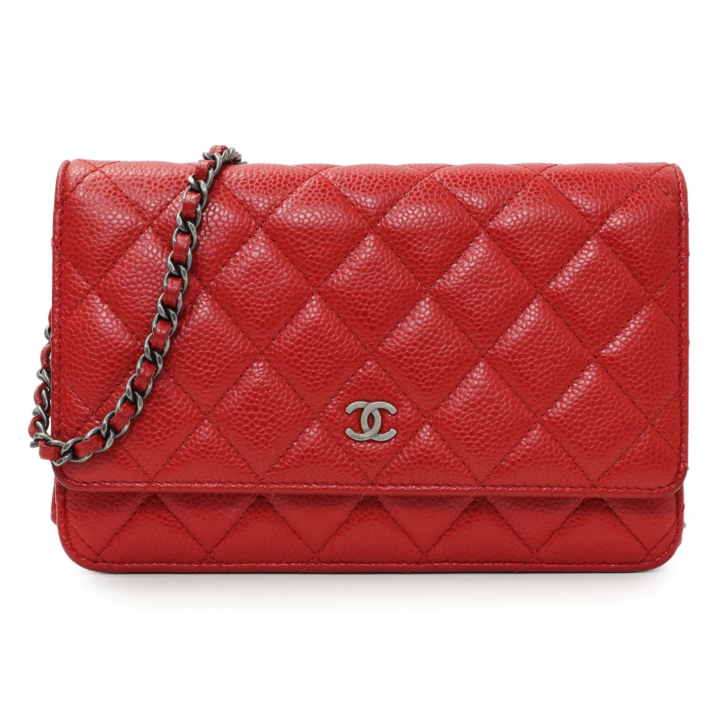 Exclusive Chanel Red Caviar Classic Wallet On Chain — Front View