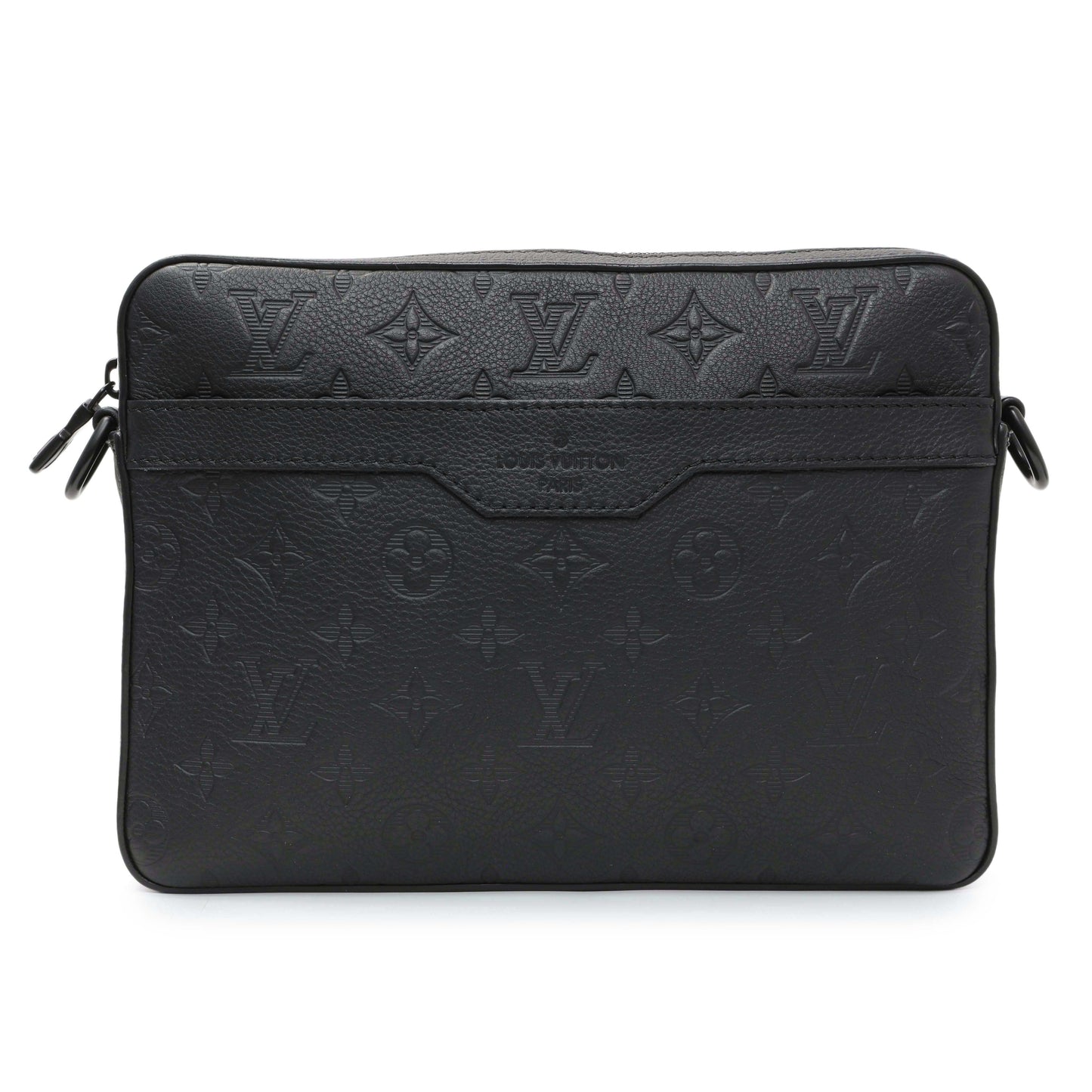 Exclusive Louis Vuitton Black Calfskin Shadow Monogram Trio Messenger — Side View