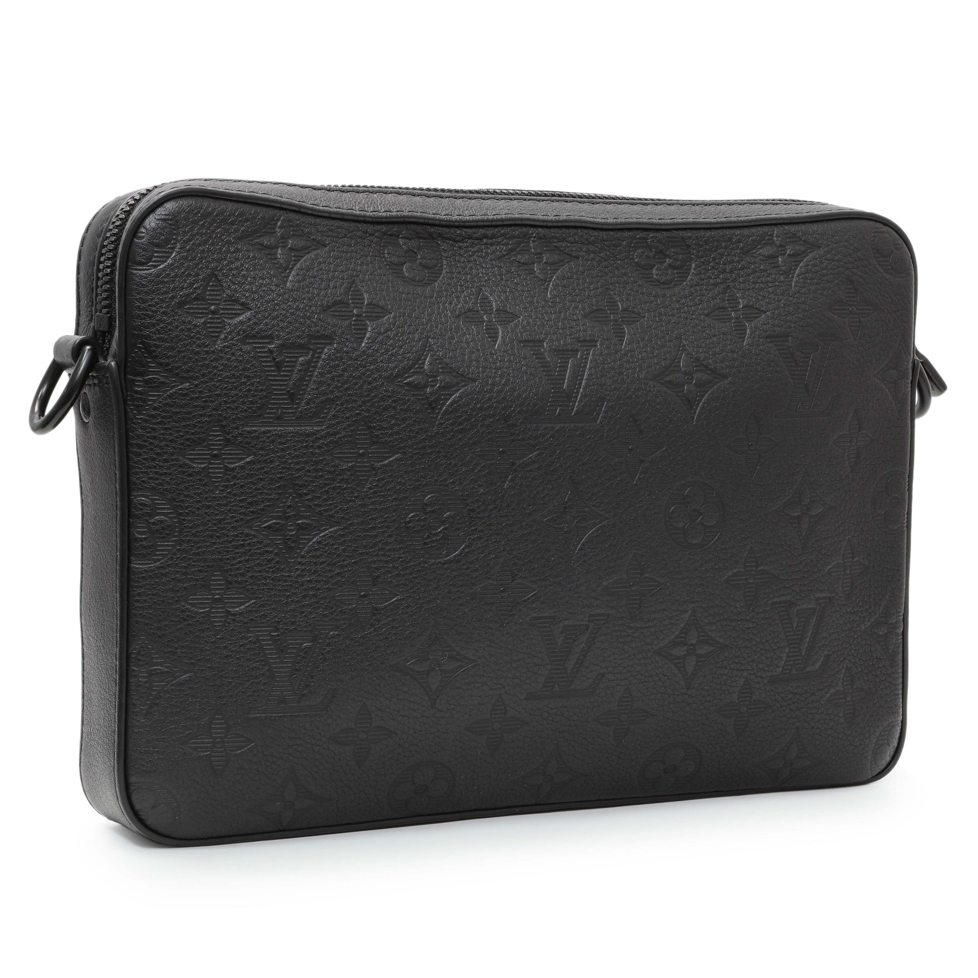 Exclusive Louis Vuitton Black Calfskin Shadow Monogram Trio Messenger — Back View