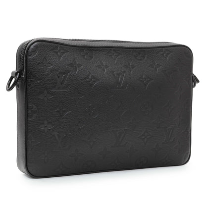 Exclusive Louis Vuitton Black Calfskin Shadow Monogram Trio Messenger — Back View
