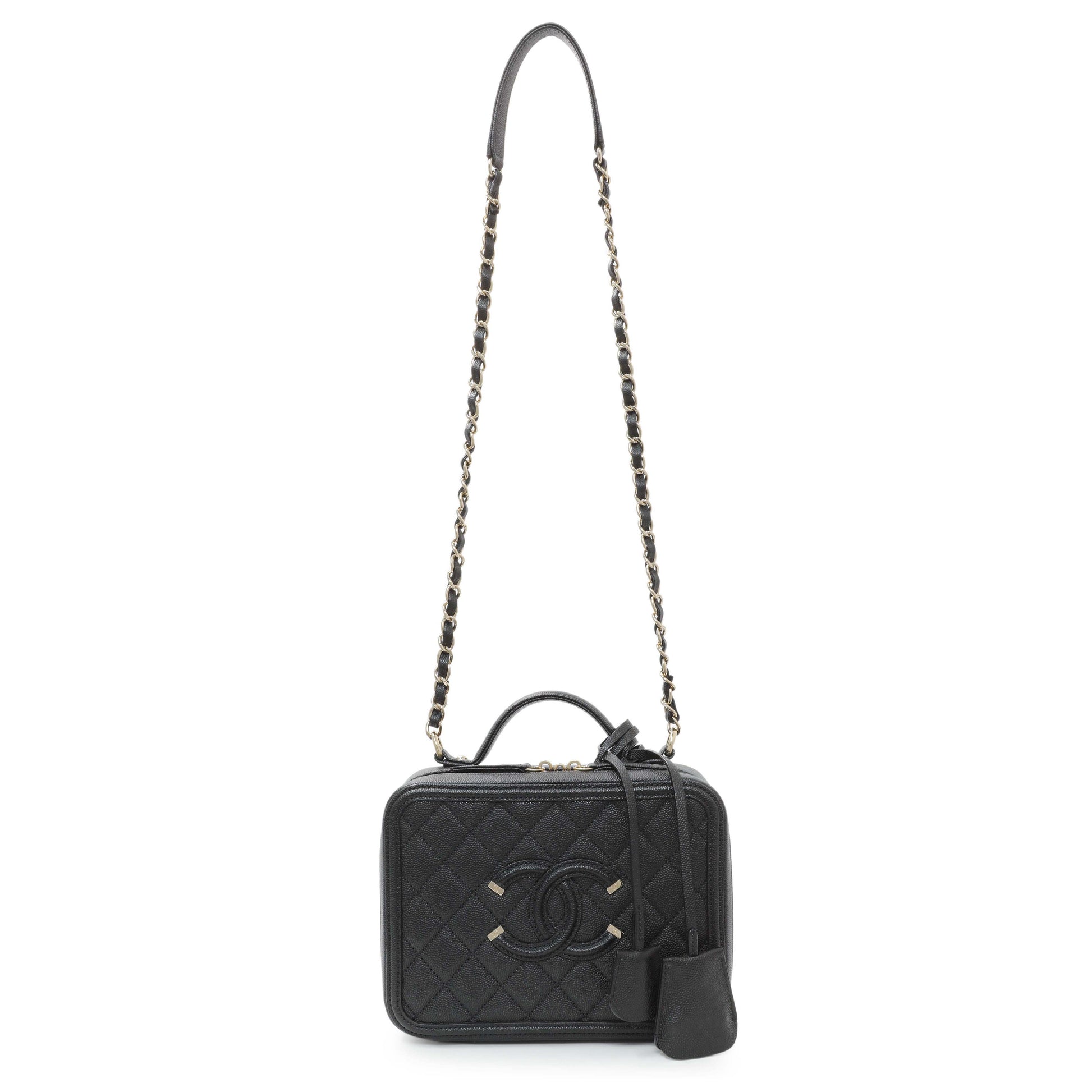 Exclusive Chanel Black Caviar Quilted Medium CC Filigree Vanity Case — Front View