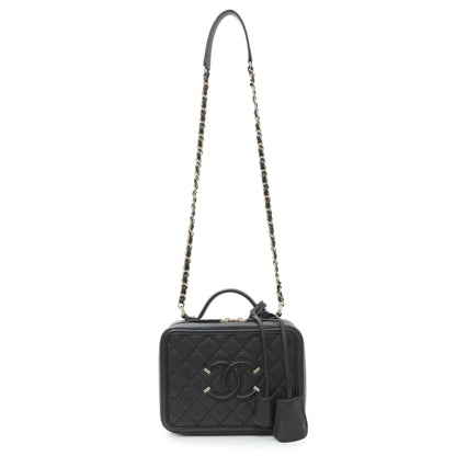 Exclusive Chanel Black Caviar Quilted Medium CC Filigree Vanity Case — Front View