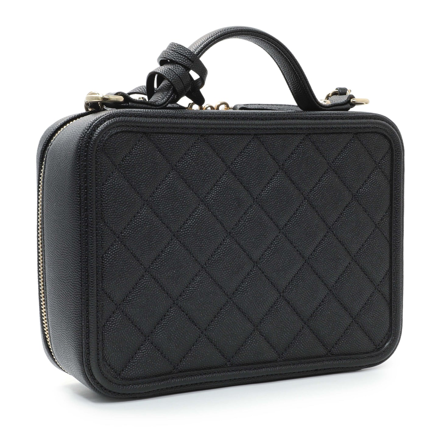 Exclusive Chanel Black Caviar Quilted Medium CC Filigree Vanity Case — Side View